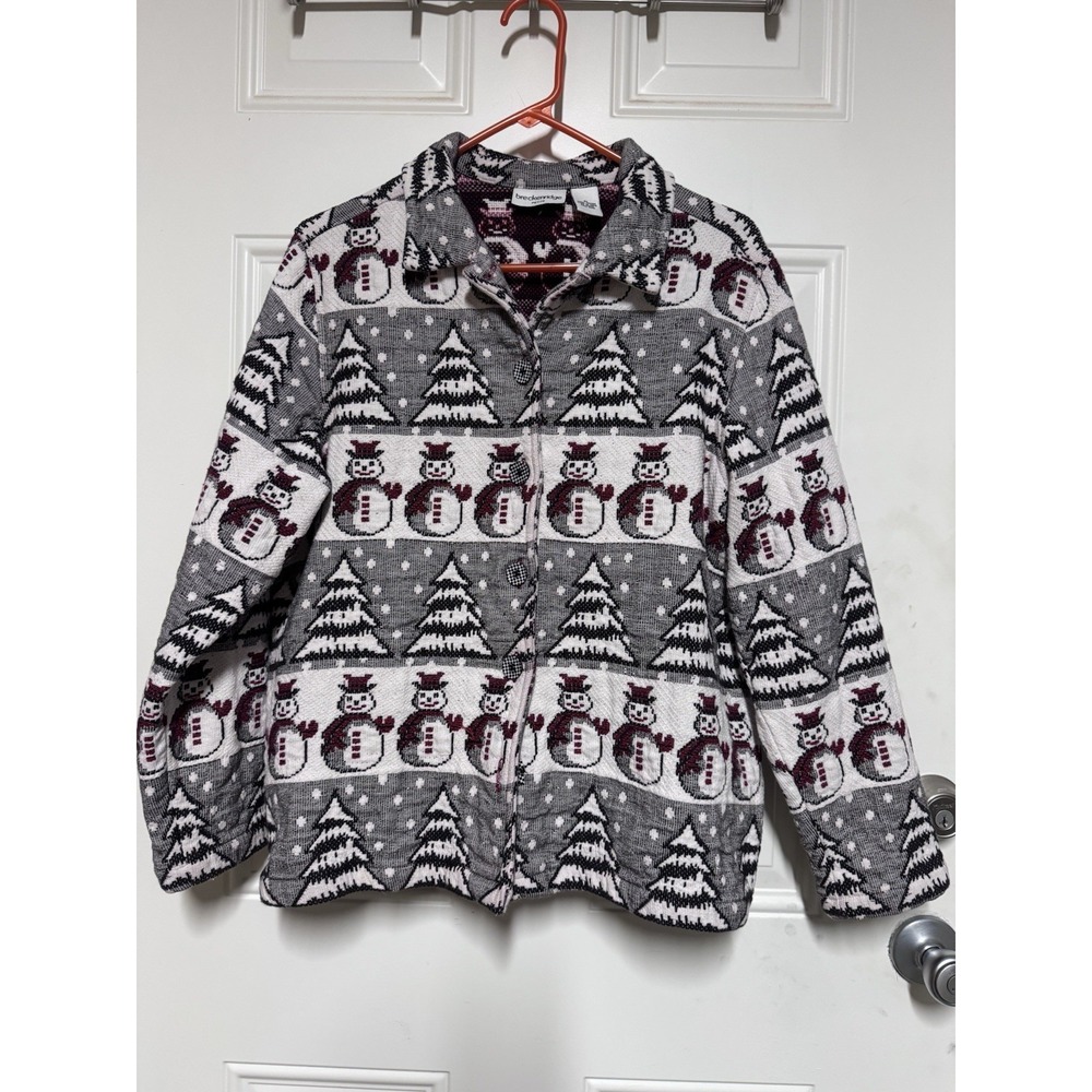 Breckenridge Snowman Jaquard Jacket Christmas Holiday Petite Large (PL Christmas